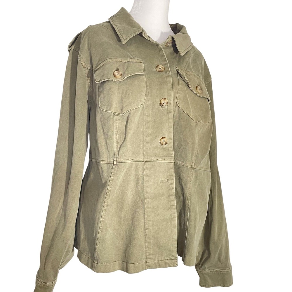 Torrid Womens Olive Green Cotton Twill Military Field Jacket Plus Size 1 1X